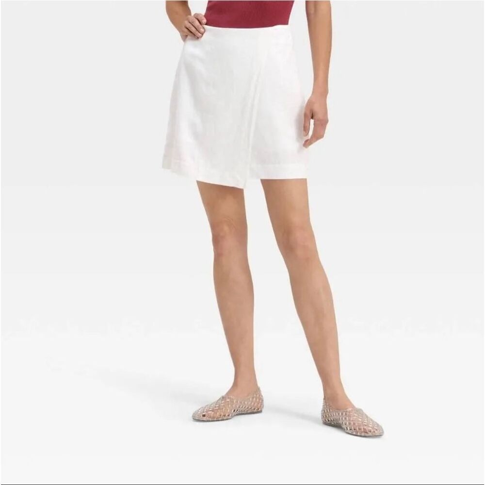 A New Day White Linen Blend Faux Wrap Skort Size 0 New